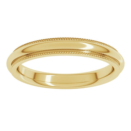 18K Yellow Gold 3 mm Milgrain Stepped-Edge Comfort-Fit Half Round Band Size 8
