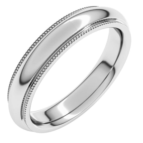 14K White 4 mm Milgrain Stepped-Edge Comfort-Fit Half Round Band Size 12.5