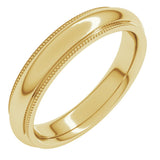 14K Yellow Gold 4 mm Milgrain Stepped-Edge Comfort-Fit Half Round Band Size 8.5