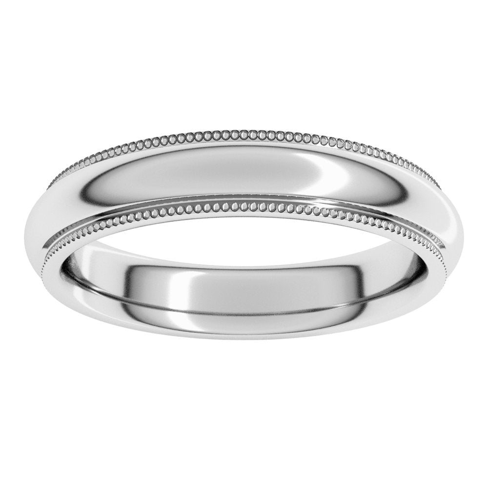 14K White Gold 4 mm Milgrain Stepped-Edge Comfort-Fit Half Round Band Size 5