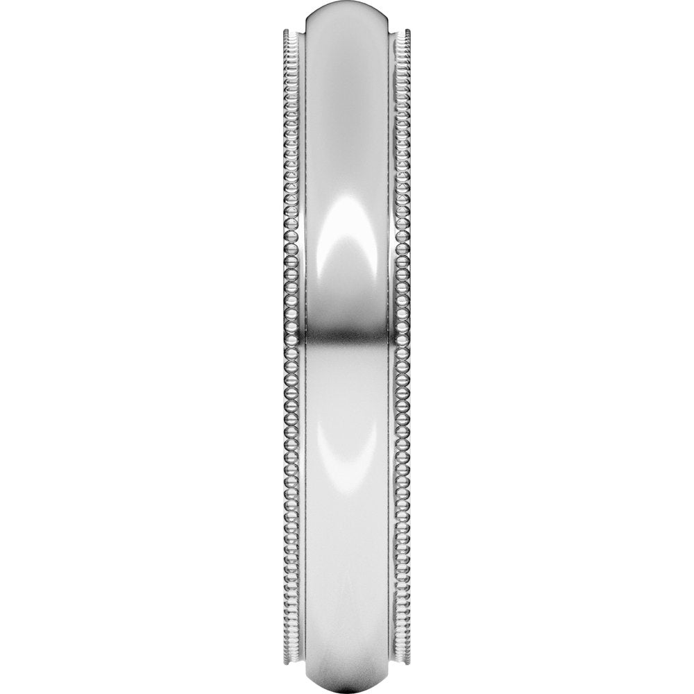 14K White Gold 4 mm Milgrain Stepped-Edge Comfort-Fit Half Round Band Size 5