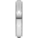14K White Gold 4 mm Milgrain Stepped-Edge Comfort-Fit Half Round Band Size 5