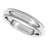 14K White Gold 4 mm Milgrain Stepped-Edge Comfort-Fit Half Round Band Size 5