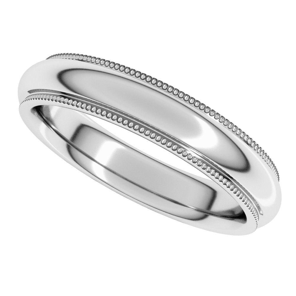 14K White 4 mm Milgrain Stepped-Edge Comfort-Fit Half Round Band