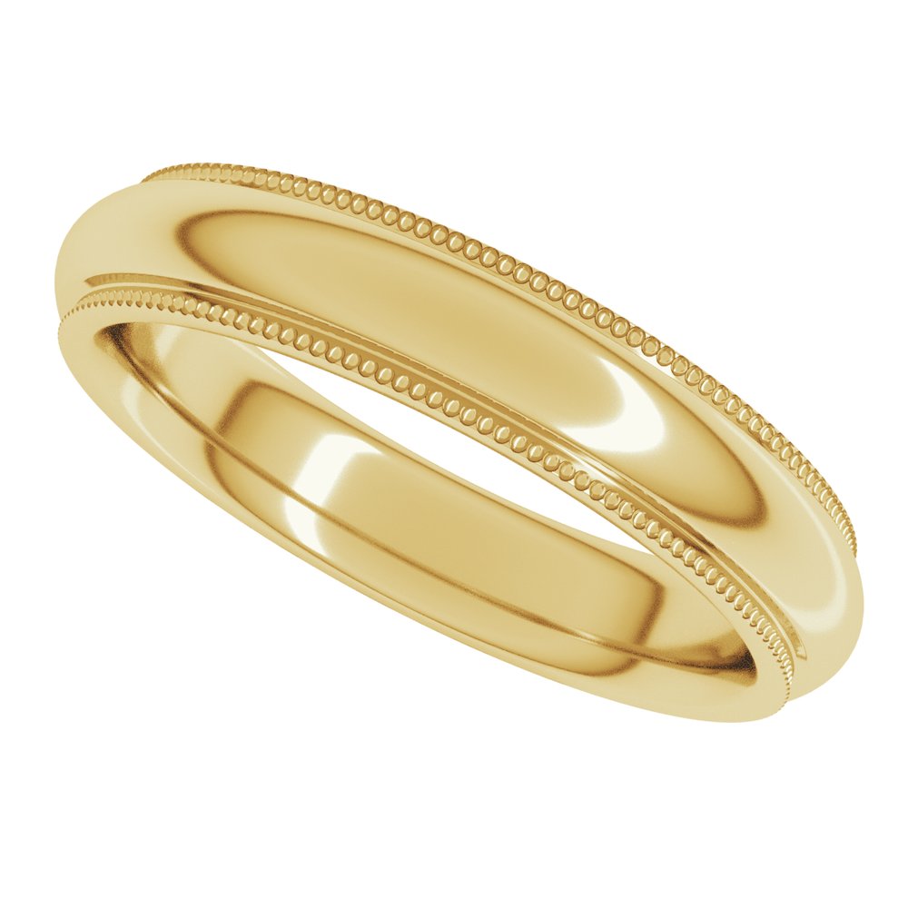 14K Yellow Gold 4 mm Milgrain Stepped-Edge Comfort-Fit Half Round Band Size 8.5