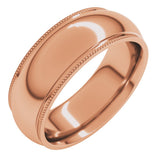 14K Rose Gold 7 mm Milgrain Stepped-Edge Comfort-Fit Half Round Band Size 7.5