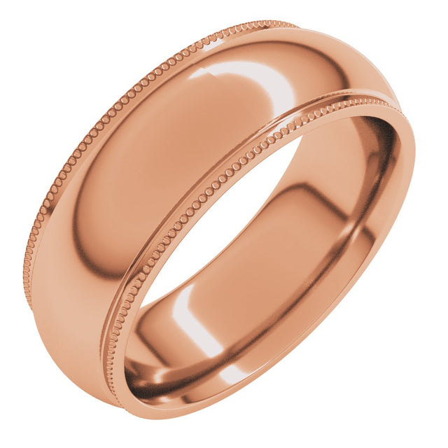 14K Rose Gold 7 mm Milgrain Stepped-Edge Comfort-Fit Half Round Band Size 7.5