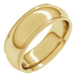 14K Yellow Gold 7 mm Milgrain Stepped-Edge Comfort-Fit Half Round Band Size 9.5