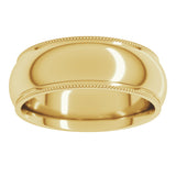 14K Yellow 7 mm Milgrain Stepped-Edge Comfort-Fit Half Round Band
