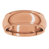 14K Rose Gold 7 mm Milgrain Stepped-Edge Comfort-Fit Half Round Band Size 7.5