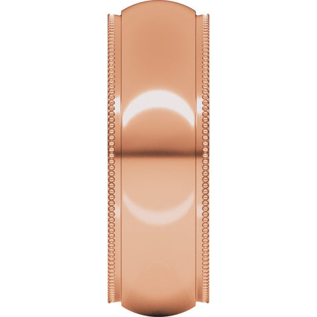 14K Rose Gold 7 mm Milgrain Stepped-Edge Comfort-Fit Half Round Band Size 7.5