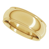 14K Yellow 7 mm Milgrain Stepped-Edge Comfort-Fit Half Round Band