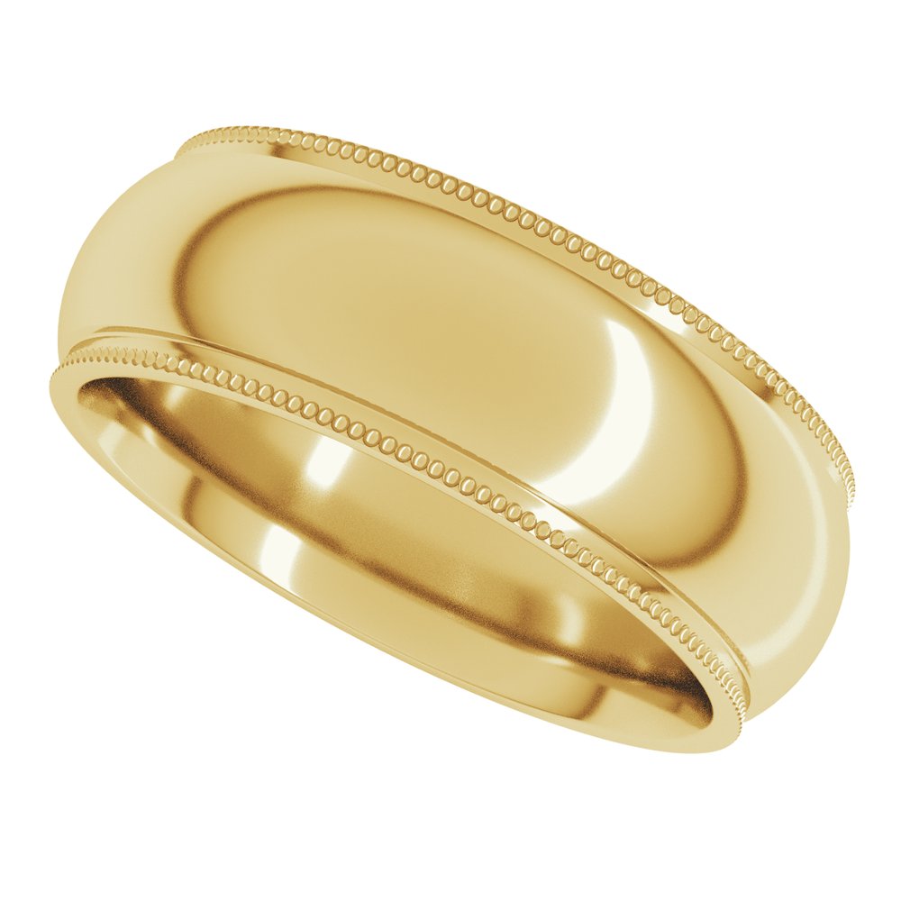 14K Yellow Gold 7 mm Milgrain Stepped-Edge Comfort-Fit Half Round Band Size 9.5
