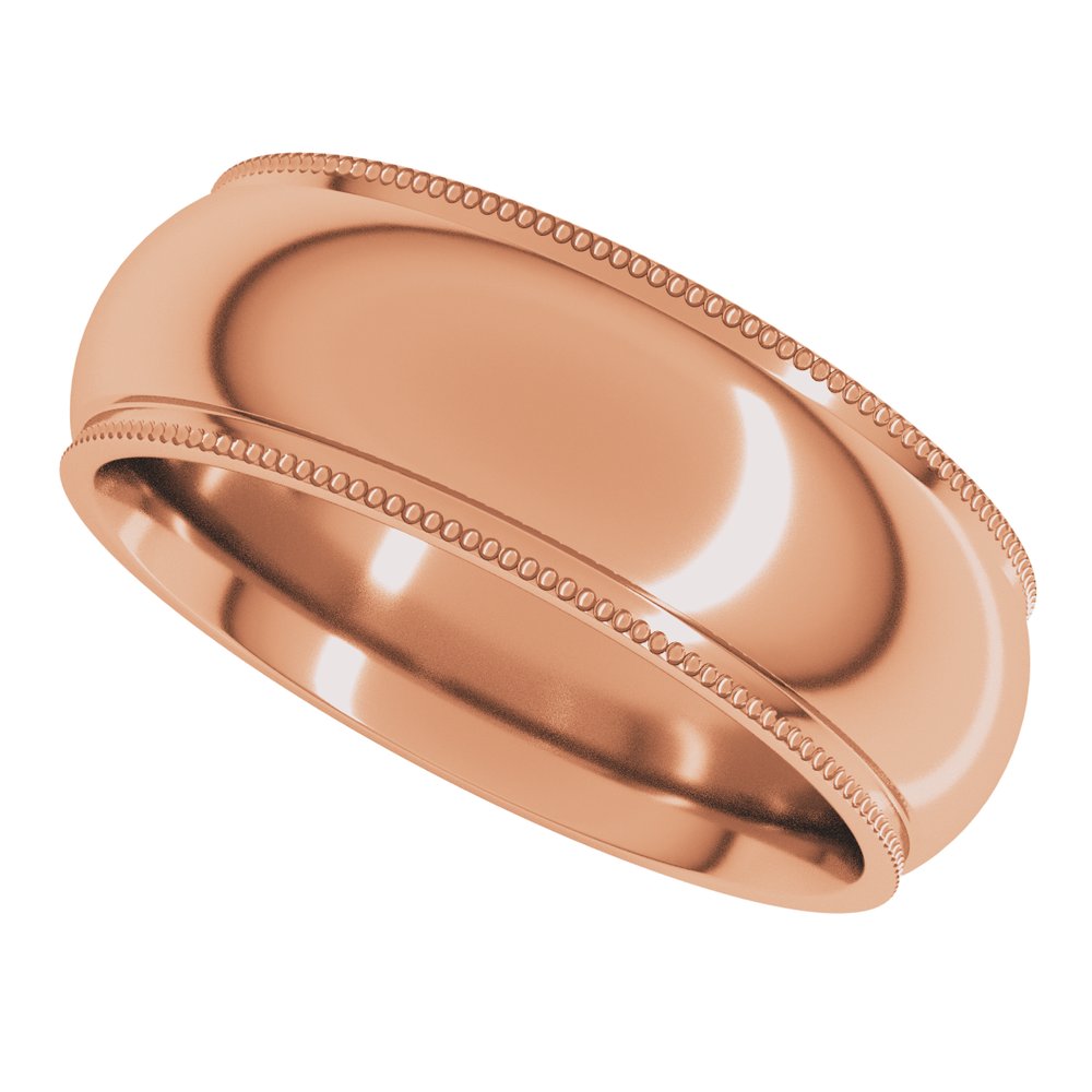 14K Rose Gold 7 mm Milgrain Stepped-Edge Comfort-Fit Half Round Band Size 7.5