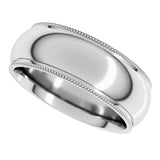 14K White 7 mm Milgrain Stepped-Edge Comfort-Fit Half Round Band Size 7.5