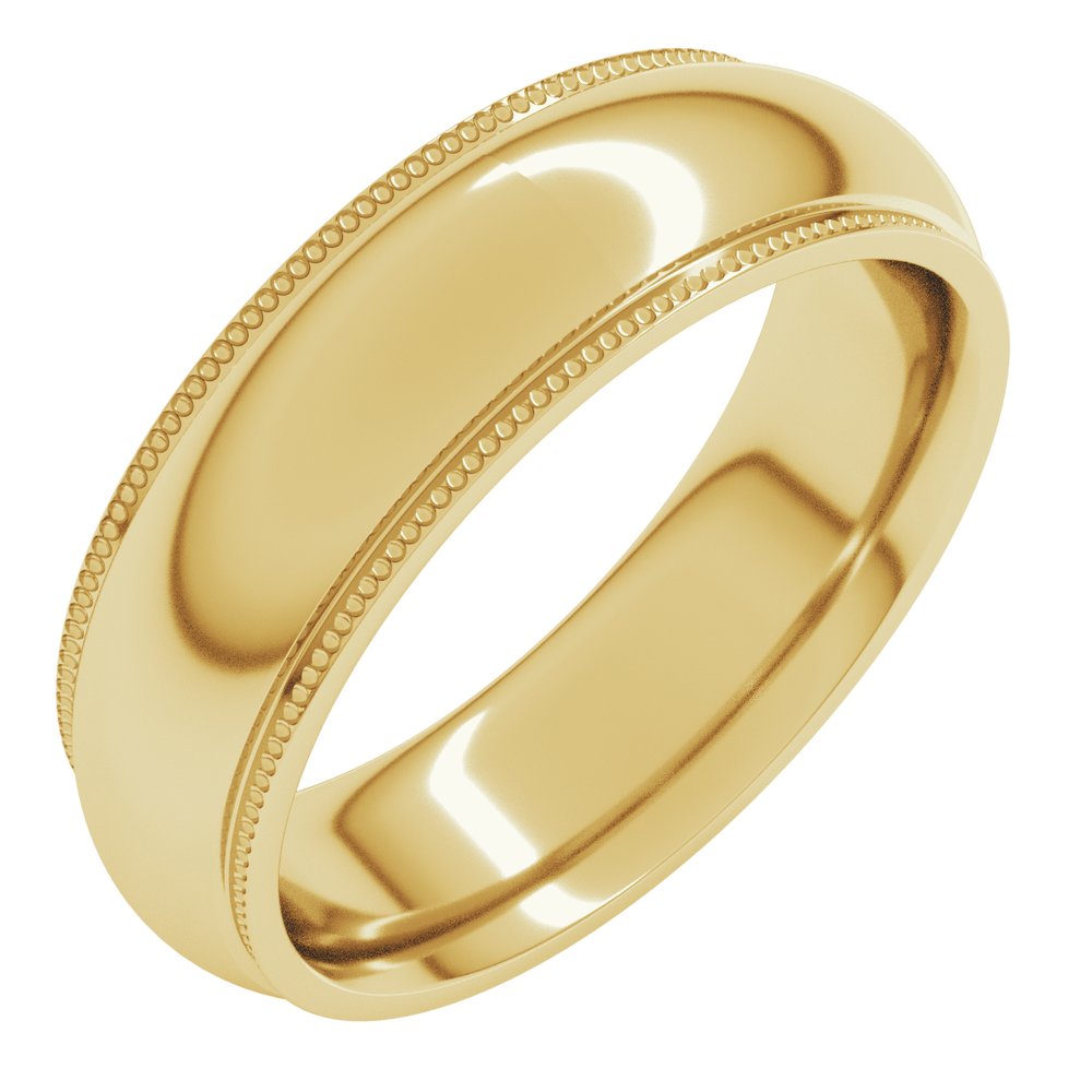 10K Yellow Gold 6 mm Milgrain Stepped-Edge Comfort-Fit Half Round Band Size 6.5