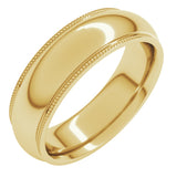 14K Yellow 6 mm Milgrain Stepped-Edge Comfort-Fit Half Round Band Size 7.5