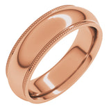 18K Rose Gold 6 mm Milgrain Stepped-Edge Comfort-Fit Half Round Band Size 11.5