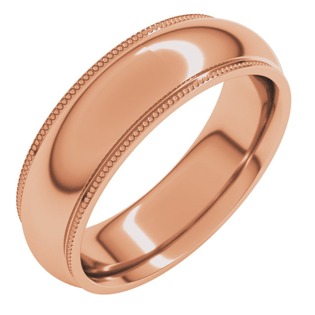 18K Rose Gold 6 mm Milgrain Stepped-Edge Comfort-Fit Half Round Band Size 11.5