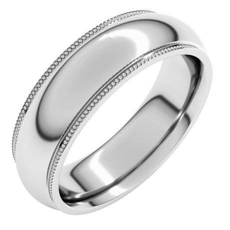 14K White Gold 6 mm Milgrain Stepped-Edge Comfort-Fit Half Round Band Size 6