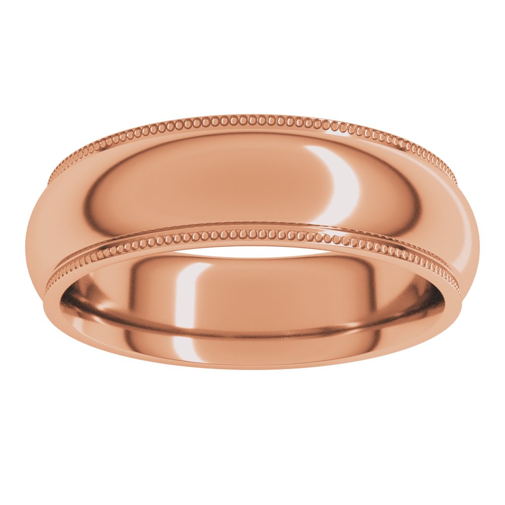 18K Rose Gold 6 mm Milgrain Stepped-Edge Comfort-Fit Half Round Band Size 11.5