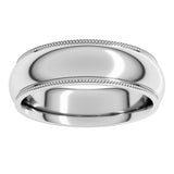 14K White 6 mm Milgrain Stepped-Edge Comfort-Fit Half Round Band