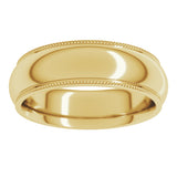 10K Yellow Gold 6 mm Milgrain Stepped-Edge Comfort-Fit Half Round Band Size 6.5