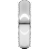 14K White 6 mm Milgrain Stepped-Edge Comfort-Fit Half Round Band