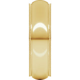 10K Yellow Gold 6 mm Milgrain Stepped-Edge Comfort-Fit Half Round Band Size 6.5