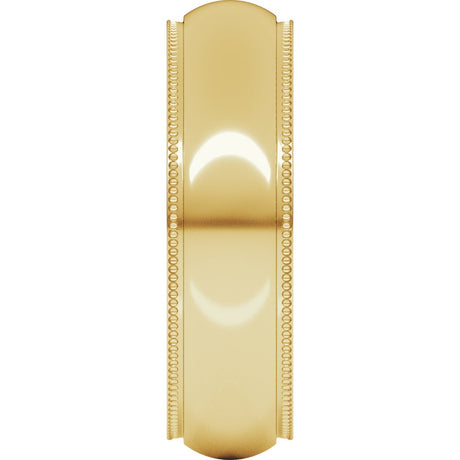 10K Yellow Gold 6 mm Milgrain Stepped-Edge Comfort-Fit Half Round Band Size 6.5