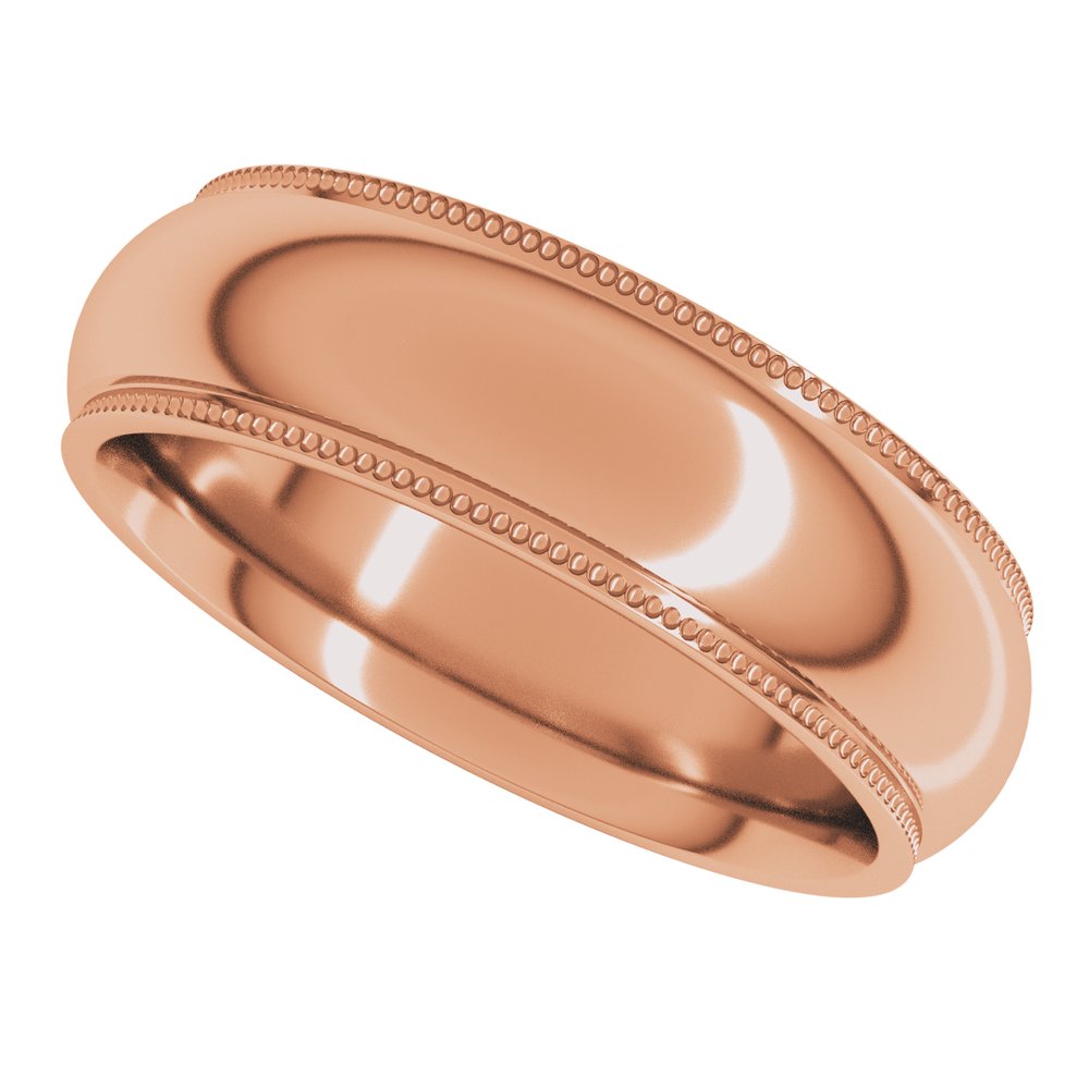 18K Rose Gold 6 mm Milgrain Stepped-Edge Comfort-Fit Half Round Band Size 11.5