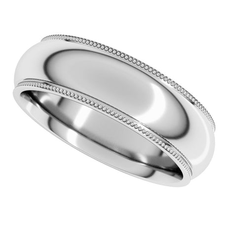 14K White Gold 6 mm Milgrain Stepped-Edge Comfort-Fit Half Round Band Size 6