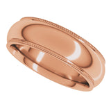 18K Rose 6 mm Milgrain Stepped-Edge Comfort-Fit Half Round Band Size 11.5