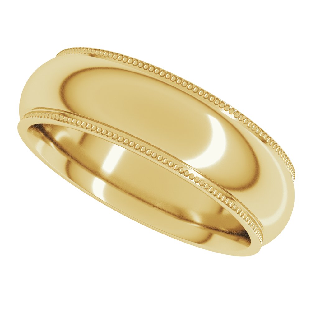 10K Yellow Gold 6 mm Milgrain Stepped-Edge Comfort-Fit Half Round Band Size 6.5