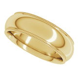 10K Yellow Gold 6 mm Milgrain Stepped-Edge Comfort-Fit Half Round Band Size 6.5