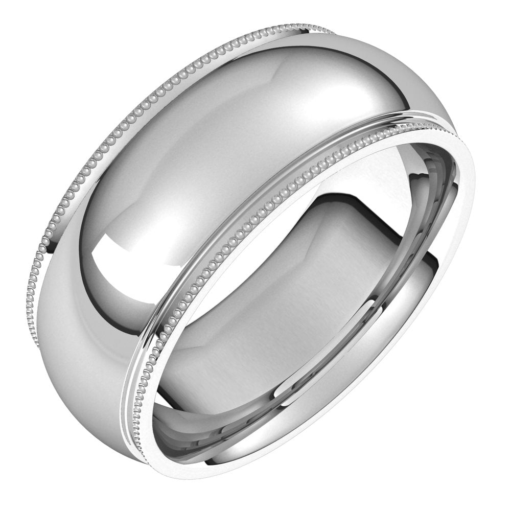 Sterling Silver 8 mm Milgrain Stepped-Edge Comfort-Fit Half Round Band Size 8