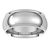 Sterling Silver 8 mm Milgrain Stepped-Edge Comfort-Fit Half Round Band Size 8