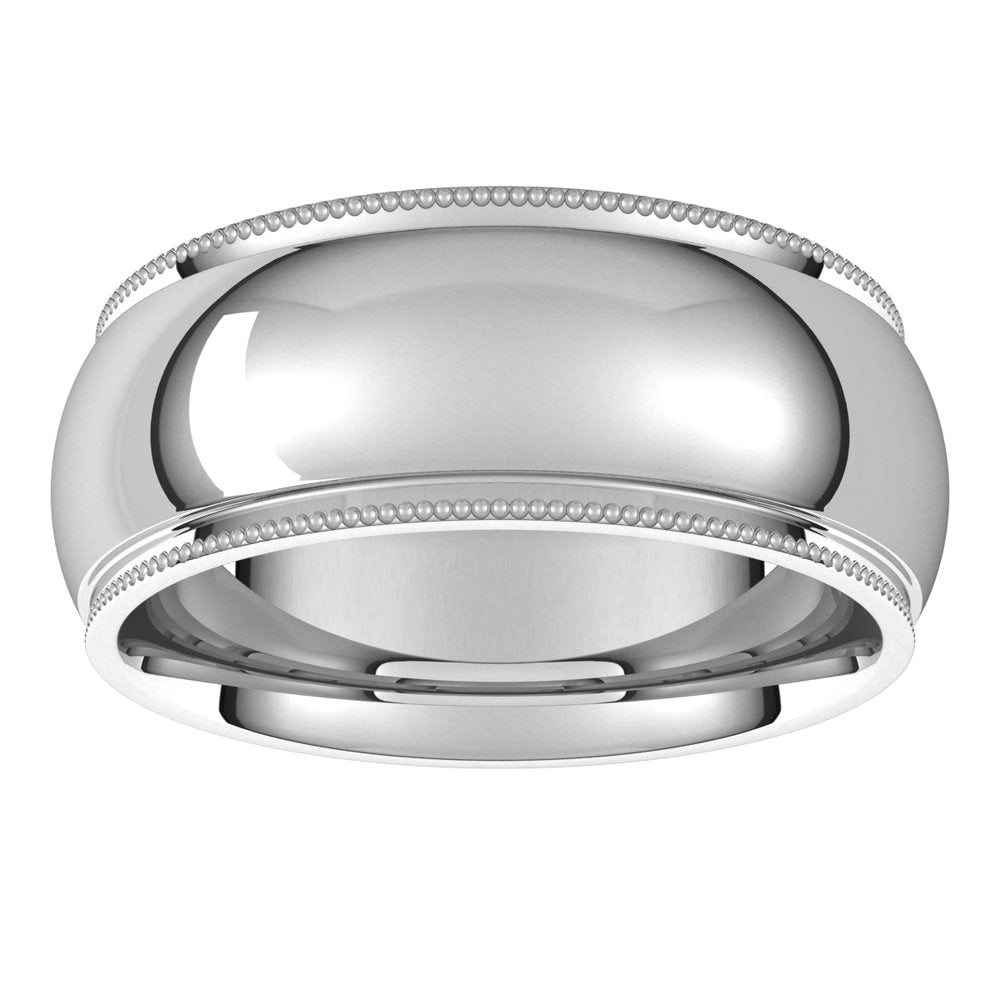 Sterling Silver 8 mm Milgrain Stepped-Edge Comfort-Fit Half Round Band Size 8