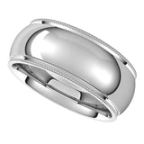 Sterling Silver 8 mm Milgrain Stepped-Edge Comfort-Fit Half Round Band Size 8