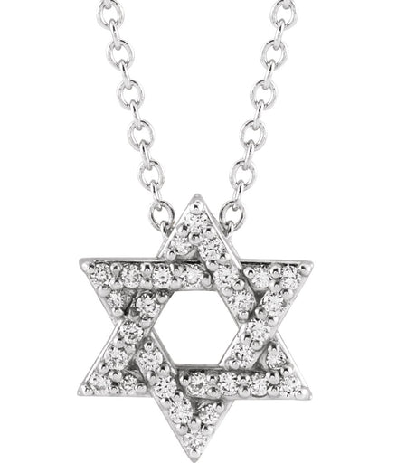 14K White 1/10 CTW Natural Diamond Star of David 16-18" Necklace