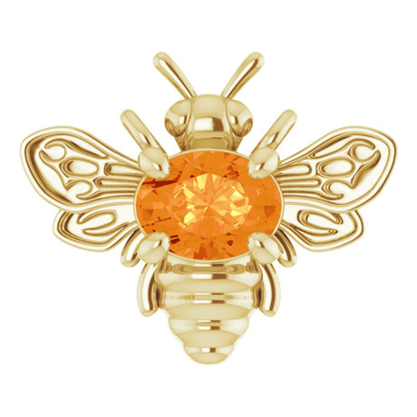 14K Yellow Natural Orange Garnet Bee Necklace Center 