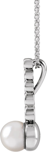 14K White Gold Cultured White Akoya Pearl & 1/8 CTW Natural Diamond Bar 16-18" Necklace