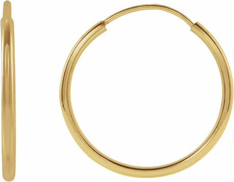 14K Yellow Gold Flexible Endless Tube 15 mm Hoop Earrings