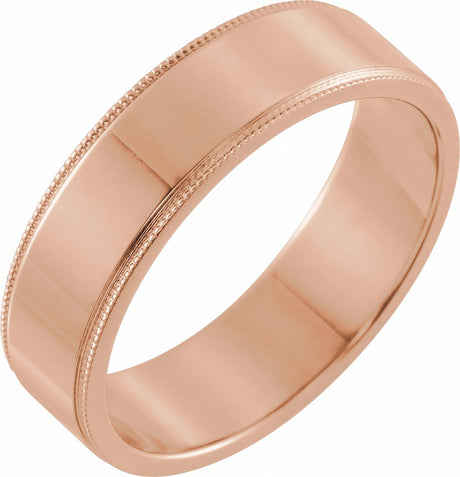 14K Rose 6 mm Milgrain Flat Band Size 9