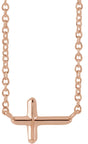 14K Rose Gold Sideways Cross 16" Necklace
