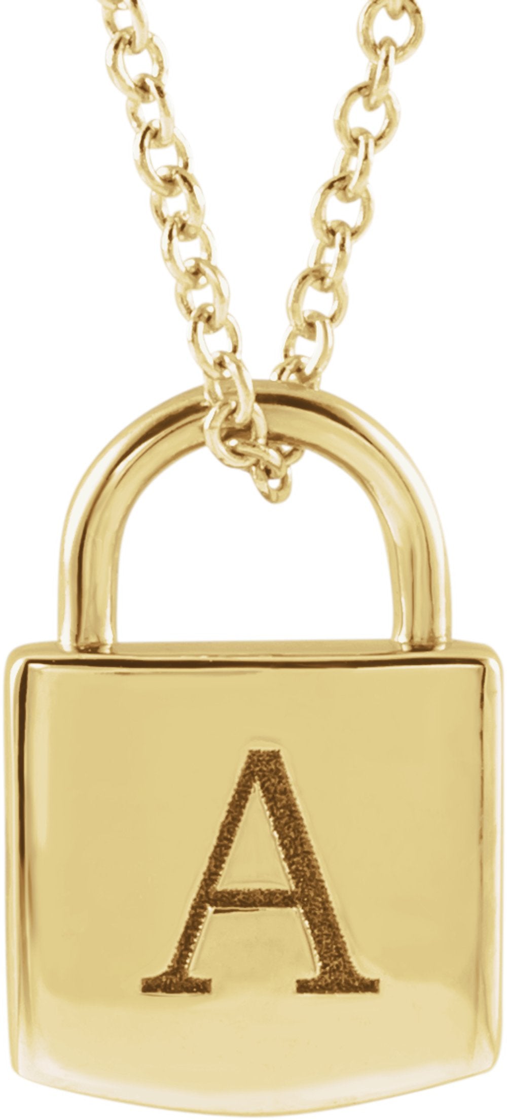 14K Yellow Engravable Lock 16-18" Necklace