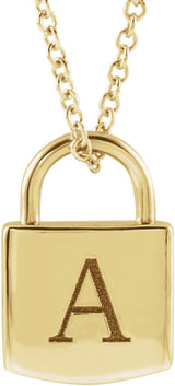 18K Yellow Gold-Plated Sterling Silver Engravable Lock 16-18" Necklace