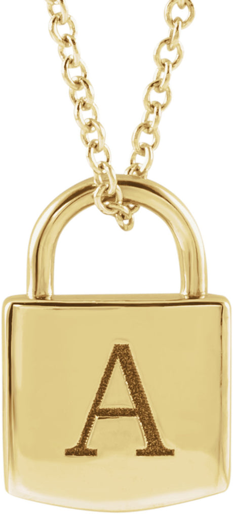 18K Yellow Gold-Plated Sterling Silver Engravable Lock 16-18" Necklace