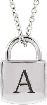 14K White Engravable Lock 16-18" Necklace