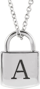14K White Gold Engravable Lock 16-18" Necklace
